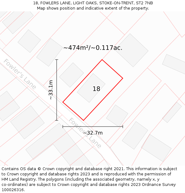 18, FOWLERS LANE, LIGHT OAKS, STOKE-ON-TRENT, ST2 7NB: Plot and title map