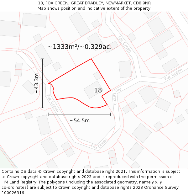 18, FOX GREEN, GREAT BRADLEY, NEWMARKET, CB8 9NR: Plot and title map