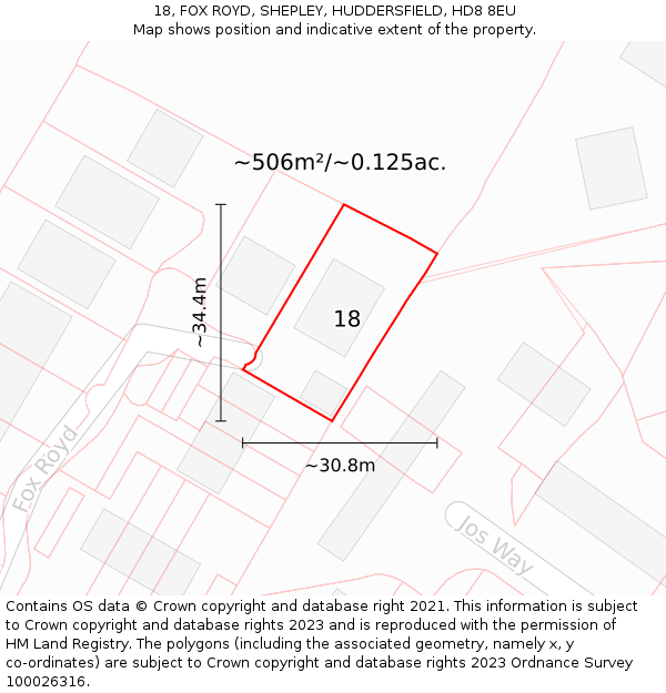 18, FOX ROYD, SHEPLEY, HUDDERSFIELD, HD8 8EU: Plot and title map