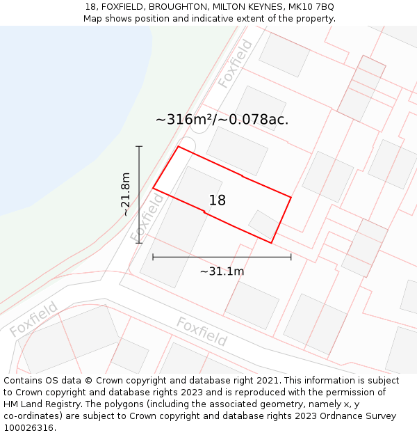 18, FOXFIELD, BROUGHTON, MILTON KEYNES, MK10 7BQ: Plot and title map