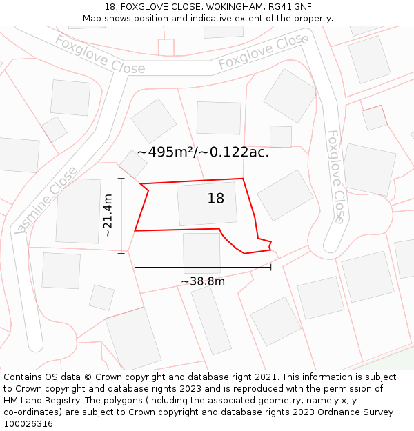 18, FOXGLOVE CLOSE, WOKINGHAM, RG41 3NF: Plot and title map