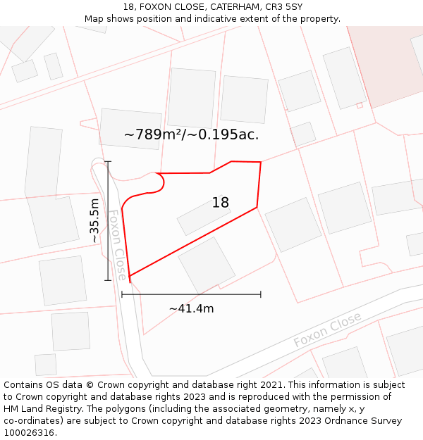 18, FOXON CLOSE, CATERHAM, CR3 5SY: Plot and title map