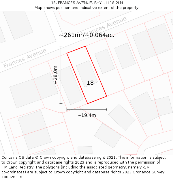 18, FRANCES AVENUE, RHYL, LL18 2LN: Plot and title map