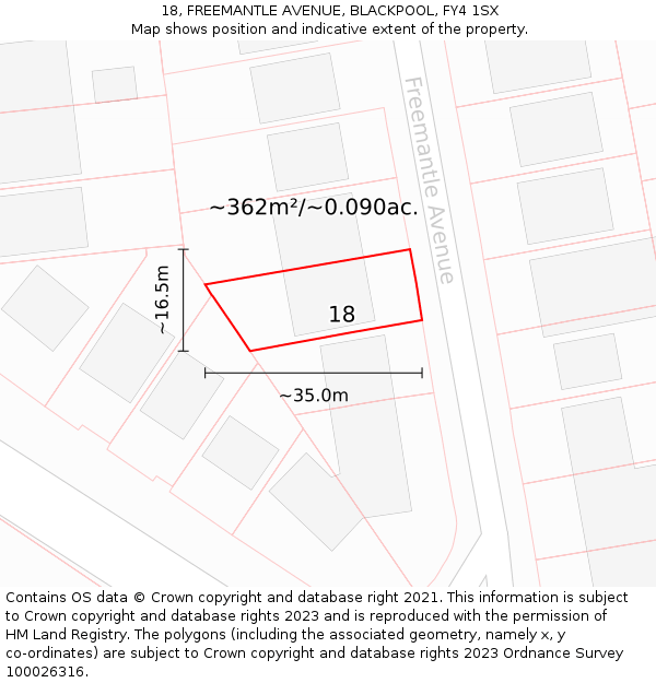 18, FREEMANTLE AVENUE, BLACKPOOL, FY4 1SX: Plot and title map