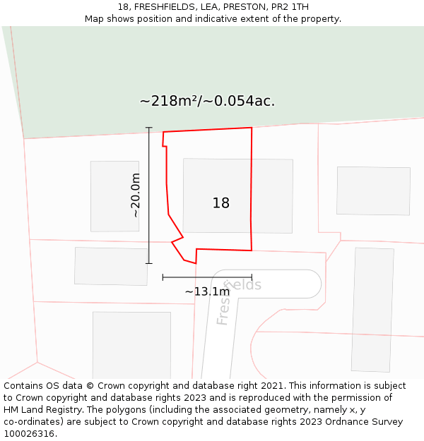 18, FRESHFIELDS, LEA, PRESTON, PR2 1TH: Plot and title map