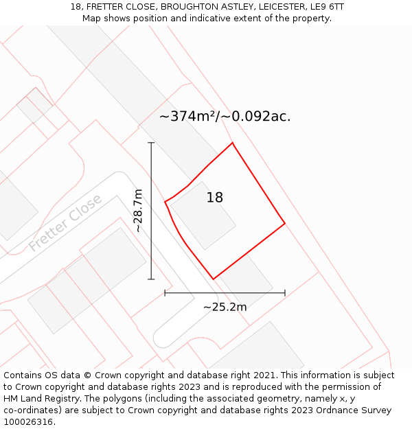 18, FRETTER CLOSE, BROUGHTON ASTLEY, LEICESTER, LE9 6TT: Plot and title map