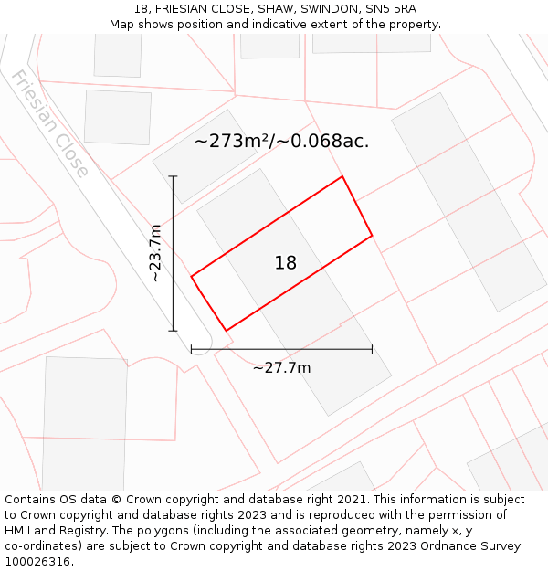 18, FRIESIAN CLOSE, SHAW, SWINDON, SN5 5RA: Plot and title map