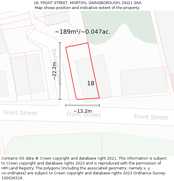 18, FRONT STREET, MORTON, GAINSBOROUGH, DN21 3AA: Plot and title map