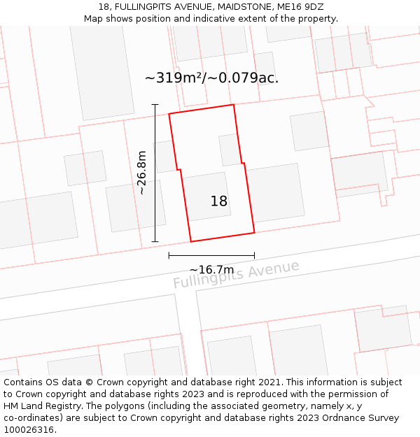 18, FULLINGPITS AVENUE, MAIDSTONE, ME16 9DZ: Plot and title map