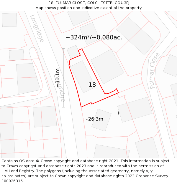 18, FULMAR CLOSE, COLCHESTER, CO4 3FJ: Plot and title map