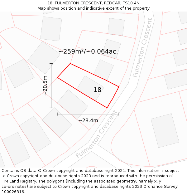 18, FULMERTON CRESCENT, REDCAR, TS10 4NJ: Plot and title map