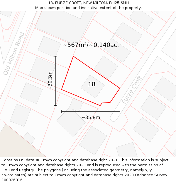 18, FURZE CROFT, NEW MILTON, BH25 6NH: Plot and title map