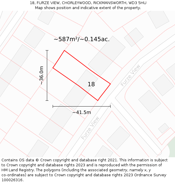 18, FURZE VIEW, CHORLEYWOOD, RICKMANSWORTH, WD3 5HU: Plot and title map