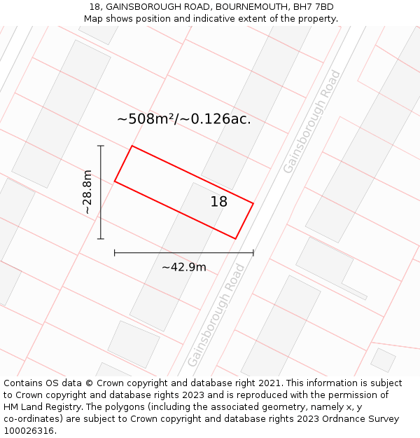 18, GAINSBOROUGH ROAD, BOURNEMOUTH, BH7 7BD: Plot and title map