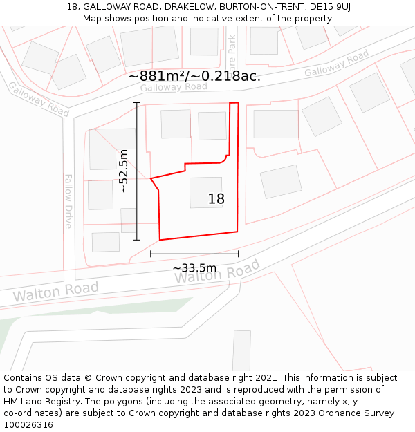 18, GALLOWAY ROAD, DRAKELOW, BURTON-ON-TRENT, DE15 9UJ: Plot and title map