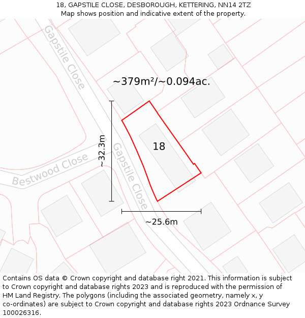 18, GAPSTILE CLOSE, DESBOROUGH, KETTERING, NN14 2TZ: Plot and title map