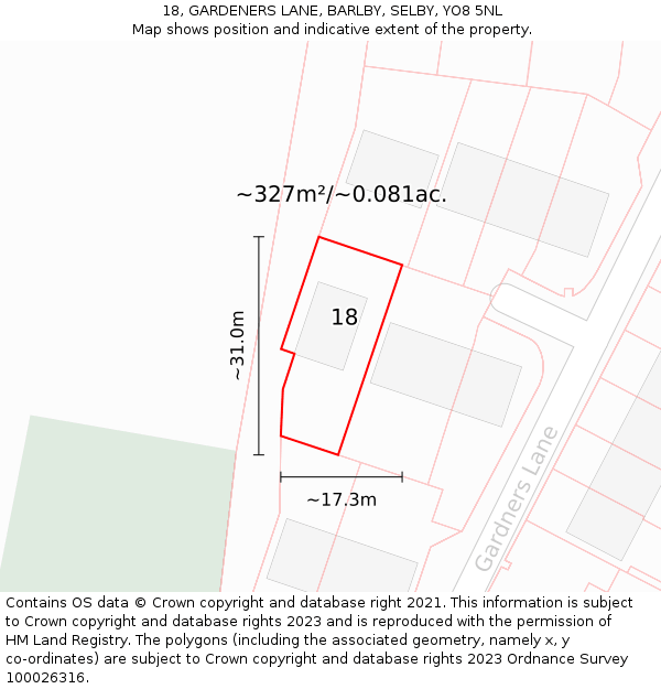 18, GARDENERS LANE, BARLBY, SELBY, YO8 5NL: Plot and title map