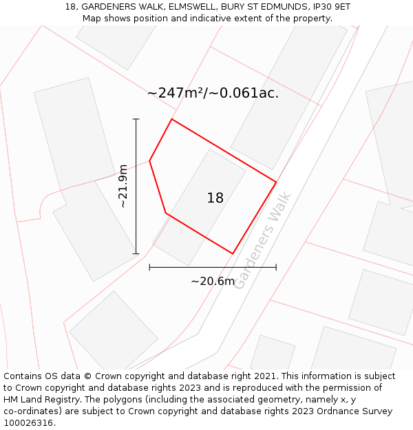 18, GARDENERS WALK, ELMSWELL, BURY ST EDMUNDS, IP30 9ET: Plot and title map