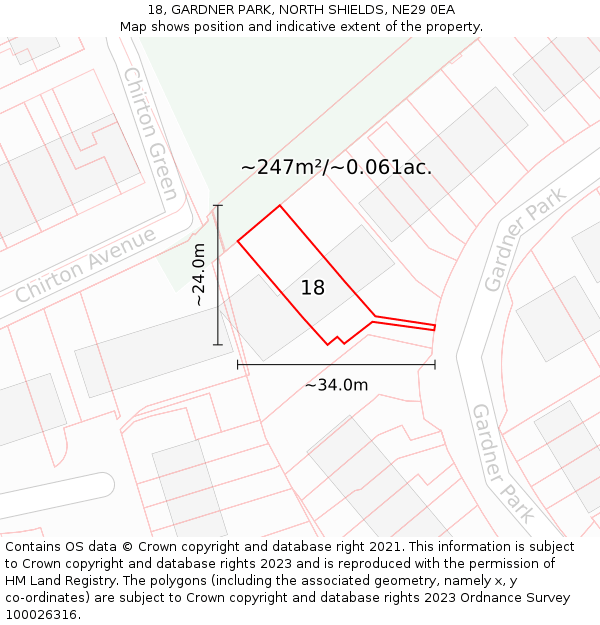 18, GARDNER PARK, NORTH SHIELDS, NE29 0EA: Plot and title map