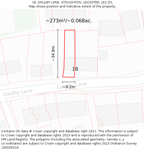 18, GAULBY LANE, STOUGHTON, LEICESTER, LE2 2FL: Plot and title map