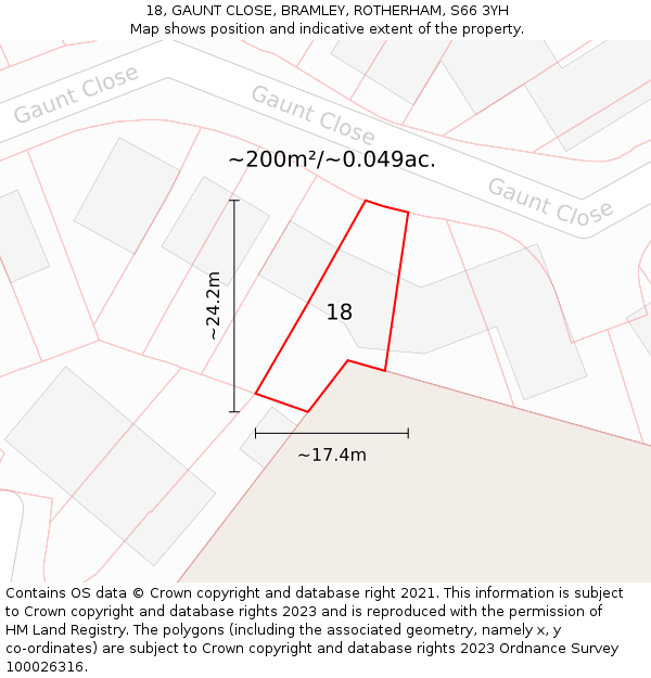 18, GAUNT CLOSE, BRAMLEY, ROTHERHAM, S66 3YH: Plot and title map