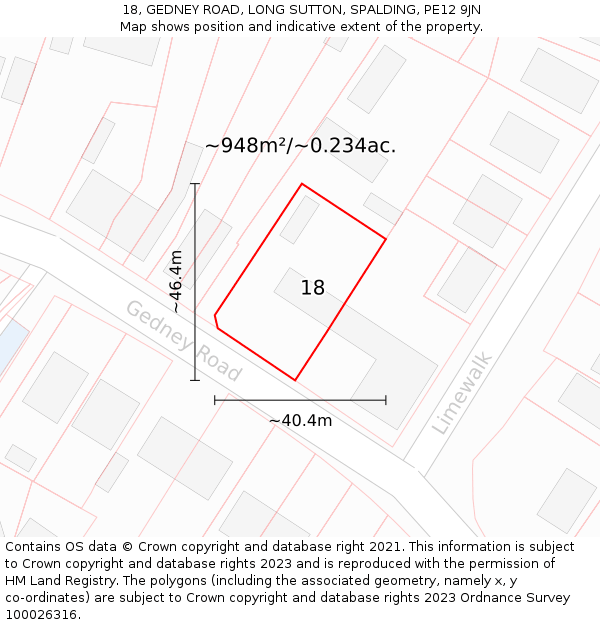 18, GEDNEY ROAD, LONG SUTTON, SPALDING, PE12 9JN: Plot and title map