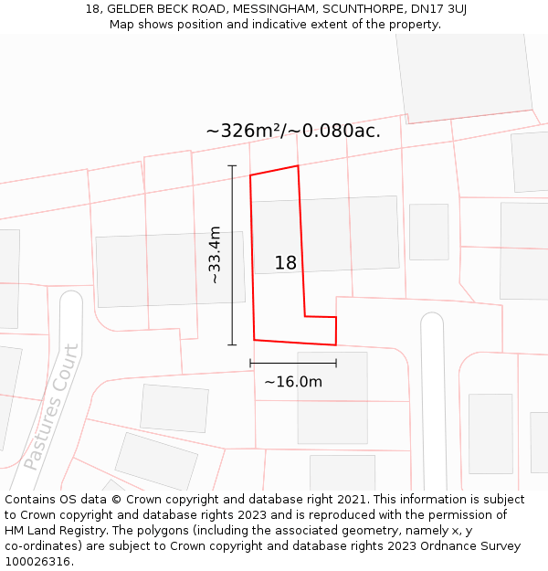 18, GELDER BECK ROAD, MESSINGHAM, SCUNTHORPE, DN17 3UJ: Plot and title map