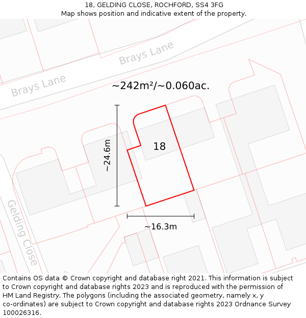18, GELDING CLOSE, ROCHFORD, SS4 3FG: Plot and title map
