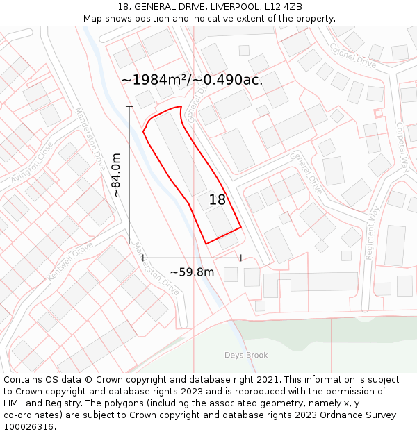 18, GENERAL DRIVE, LIVERPOOL, L12 4ZB: Plot and title map