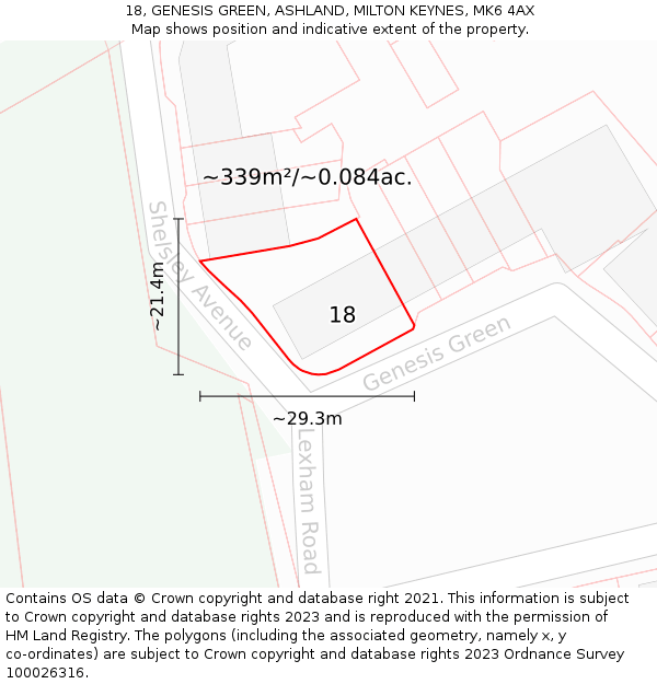 18, GENESIS GREEN, ASHLAND, MILTON KEYNES, MK6 4AX: Plot and title map