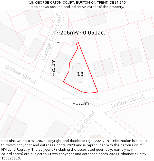 18, GEORGE ORTON COURT, BURTON-ON-TRENT, DE14 2PD: Plot and title map