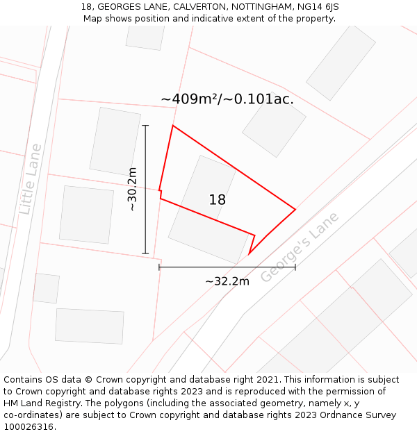18, GEORGES LANE, CALVERTON, NOTTINGHAM, NG14 6JS: Plot and title map