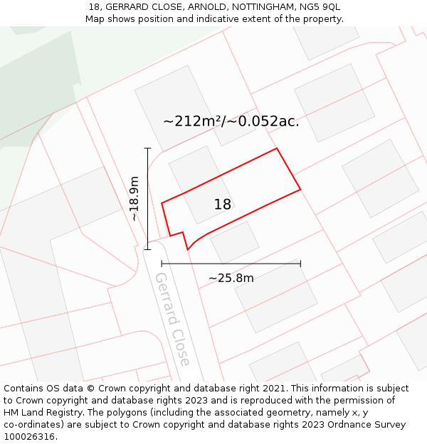 18, GERRARD CLOSE, ARNOLD, NOTTINGHAM, NG5 9QL: Plot and title map