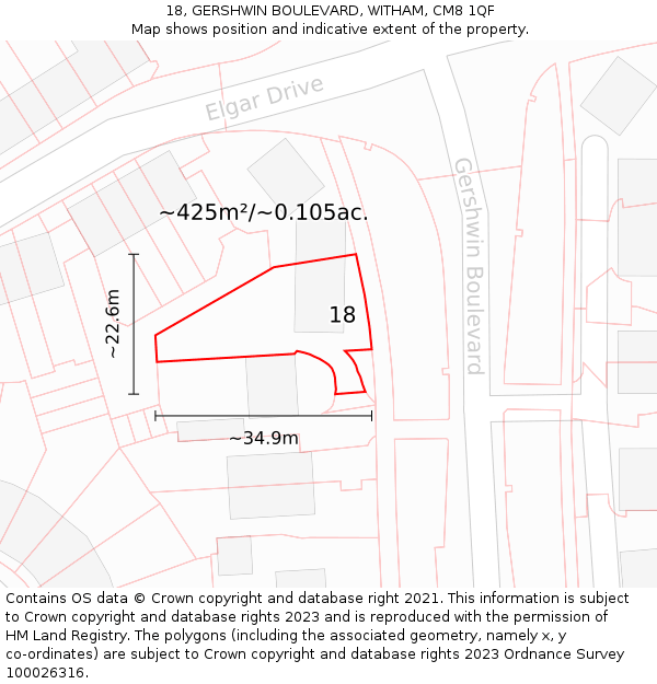 18, GERSHWIN BOULEVARD, WITHAM, CM8 1QF: Plot and title map