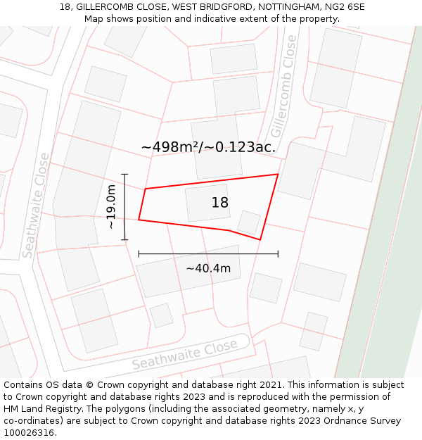 18, GILLERCOMB CLOSE, WEST BRIDGFORD, NOTTINGHAM, NG2 6SE: Plot and title map