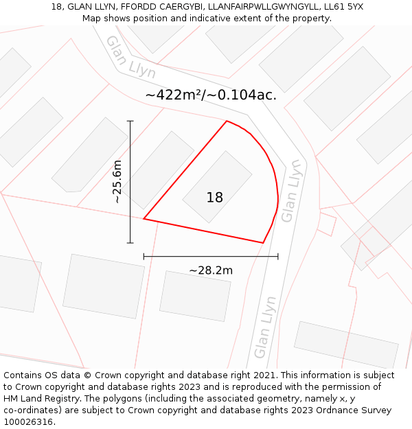 18, GLAN LLYN, FFORDD CAERGYBI, LLANFAIRPWLLGWYNGYLL, LL61 5YX: Plot and title map