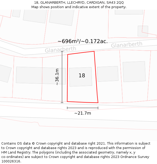 18, GLANARBERTH, LLECHRYD, CARDIGAN, SA43 2QQ: Plot and title map