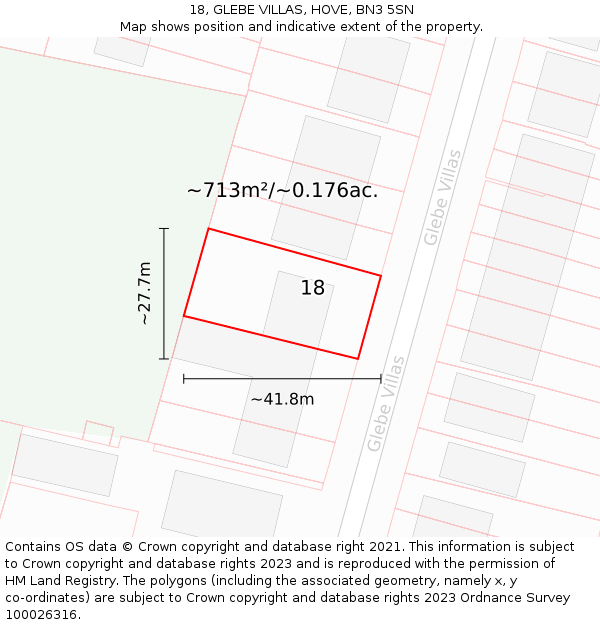 18, GLEBE VILLAS, HOVE, BN3 5SN: Plot and title map