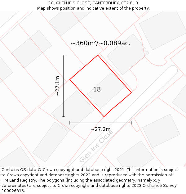 18, GLEN IRIS CLOSE, CANTERBURY, CT2 8HR: Plot and title map