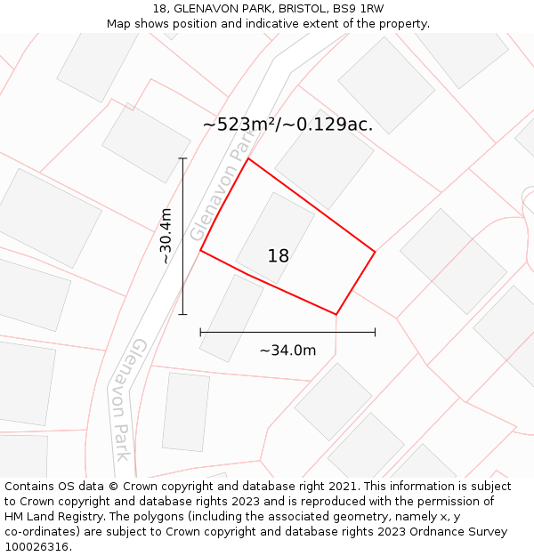 18, GLENAVON PARK, BRISTOL, BS9 1RW: Plot and title map