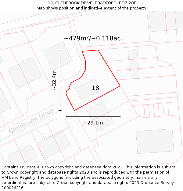 18, GLENBROOK DRIVE, BRADFORD, BD7 2QF: Plot and title map