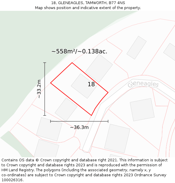 18, GLENEAGLES, TAMWORTH, B77 4NS: Plot and title map