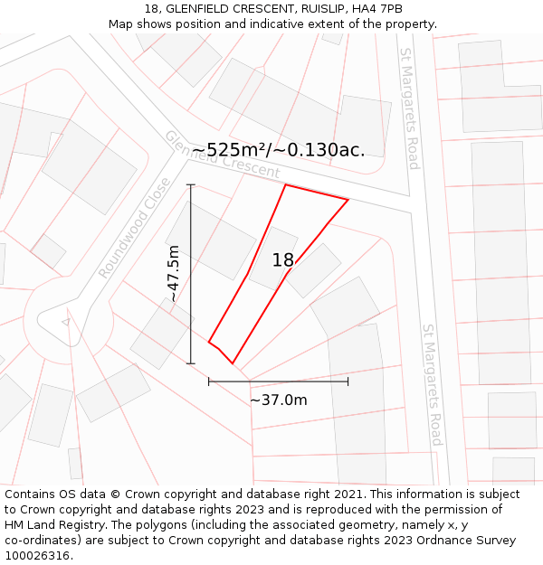 18, GLENFIELD CRESCENT, RUISLIP, HA4 7PB: Plot and title map