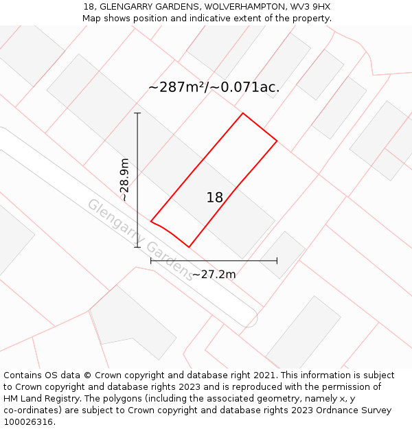 18, GLENGARRY GARDENS, WOLVERHAMPTON, WV3 9HX: Plot and title map