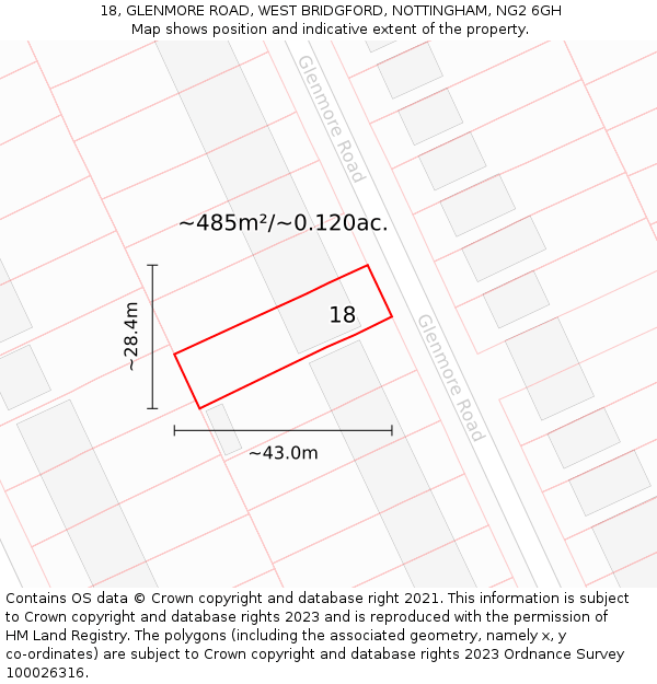 18, GLENMORE ROAD, WEST BRIDGFORD, NOTTINGHAM, NG2 6GH: Plot and title map