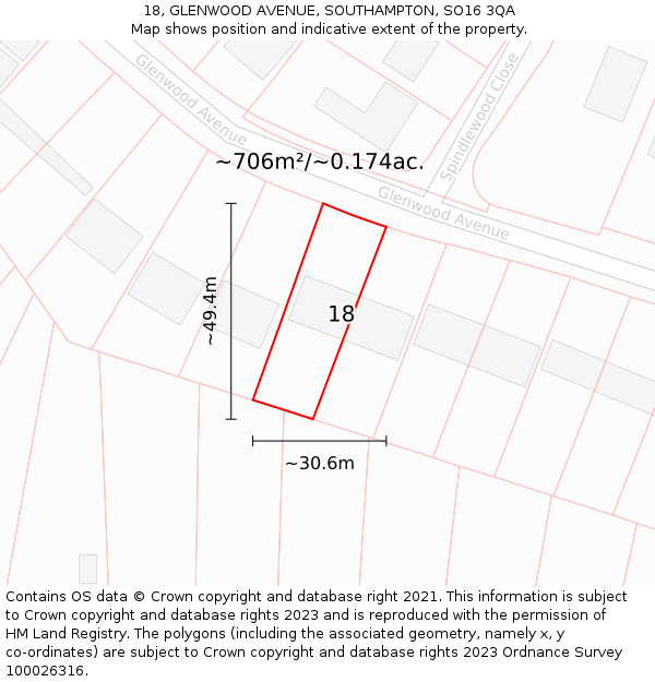 18, GLENWOOD AVENUE, SOUTHAMPTON, SO16 3QA: Plot and title map