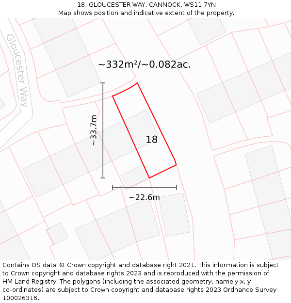 18, GLOUCESTER WAY, CANNOCK, WS11 7YN: Plot and title map