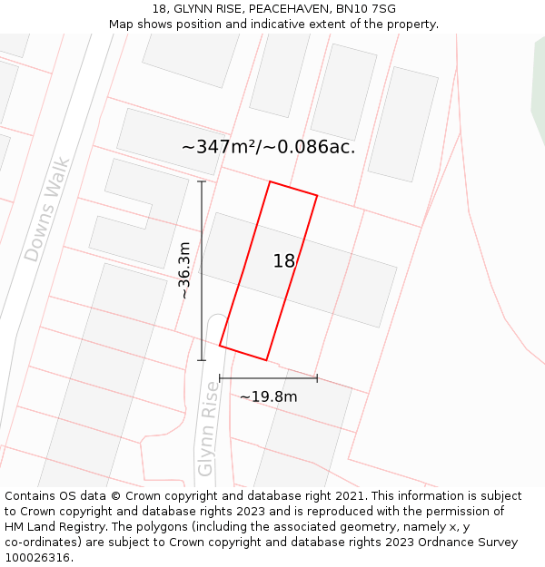 18, GLYNN RISE, PEACEHAVEN, BN10 7SG: Plot and title map