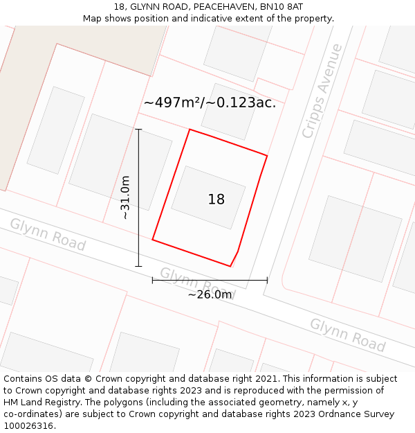 18, GLYNN ROAD, PEACEHAVEN, BN10 8AT: Plot and title map