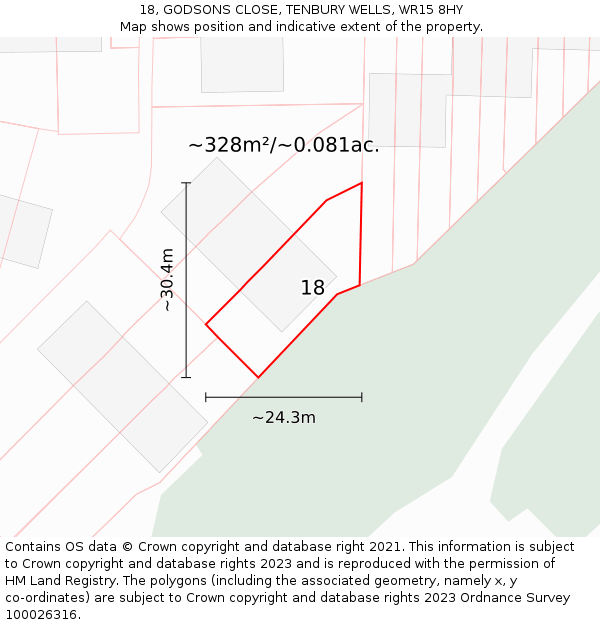 18, GODSONS CLOSE, TENBURY WELLS, WR15 8HY: Plot and title map